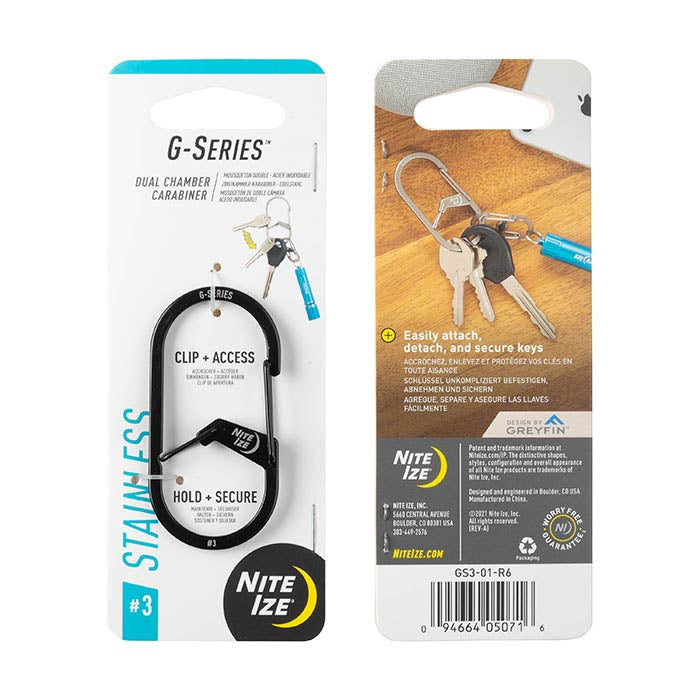 Nite Ize Stainless Steel No.1 G-Series Black Dual Chamber Carabiner Key  Chain 2 Pack