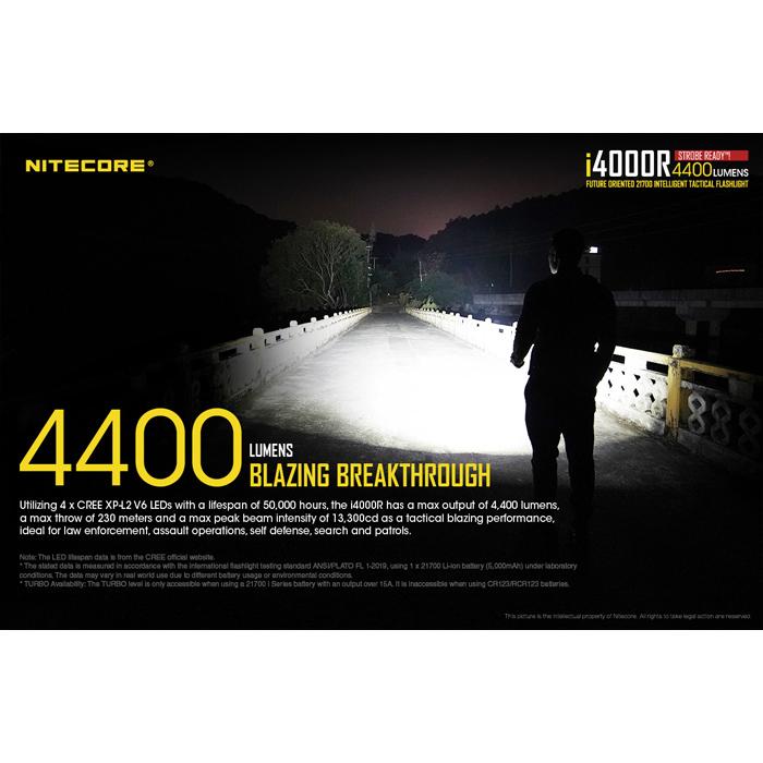 Nitecore i4000R 4400 Lumens USB-C Rechargeable Tactical Flashlight 4400流明USB-C充電手電筒