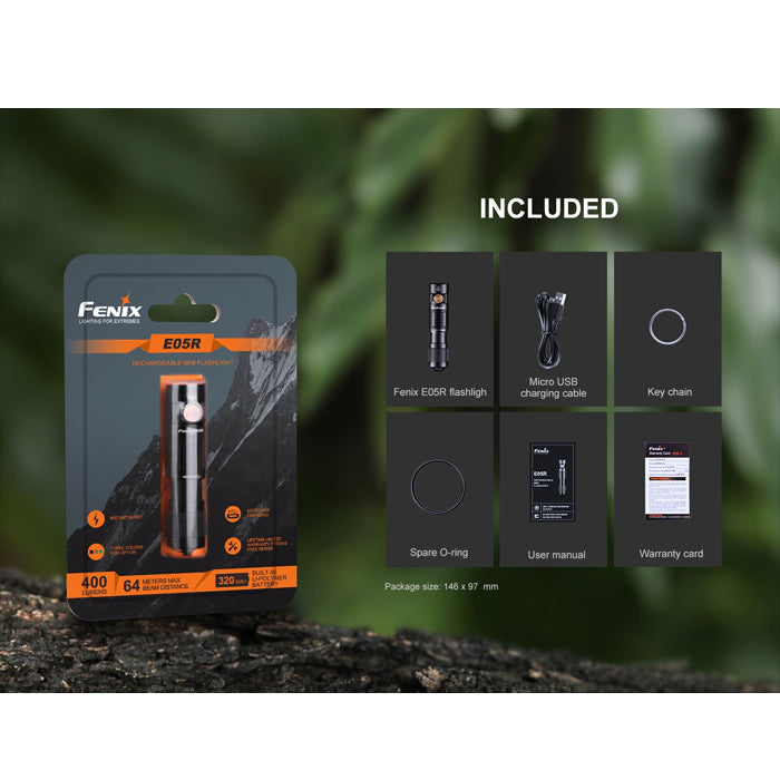 fenix e05r keychain flashlight LED Mini Key Chain Flashlight, USB Rechargeable, Brightness: Up to 400 Lumens, Black, Total Length: 2.7 inches (68 mm) The Fenix E05R flashlight is a rechargeable mini flashlight that can emit up to 400 lumens from its built Fenix E02R Rechargeable Mini Keychain