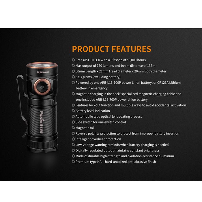 fenix e18r 750 lumen ultra-compact high perfomance rechargeable edc flashlight Fenix E18R 750 Lumens EDC Magnetic Charging Flashlight – Uncle Torch